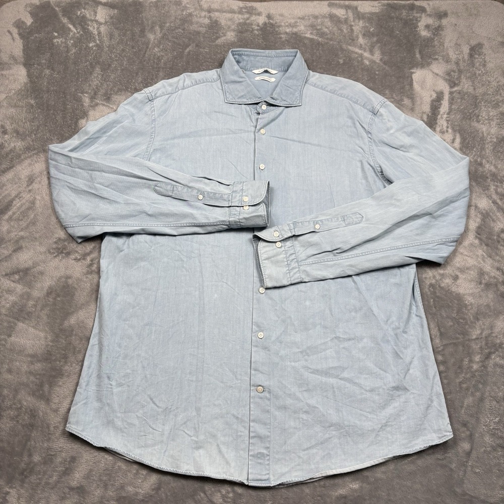 Suitsupply Albiate 1830 Egyptian Cotton Shirt Men's 45 17.75 Tailored Fit Blue